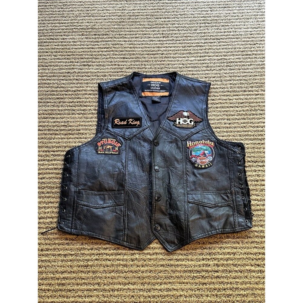 Genuine Hog Leather By Rocky Ranch Hides Vest Size Lg Road King Harley Davidson